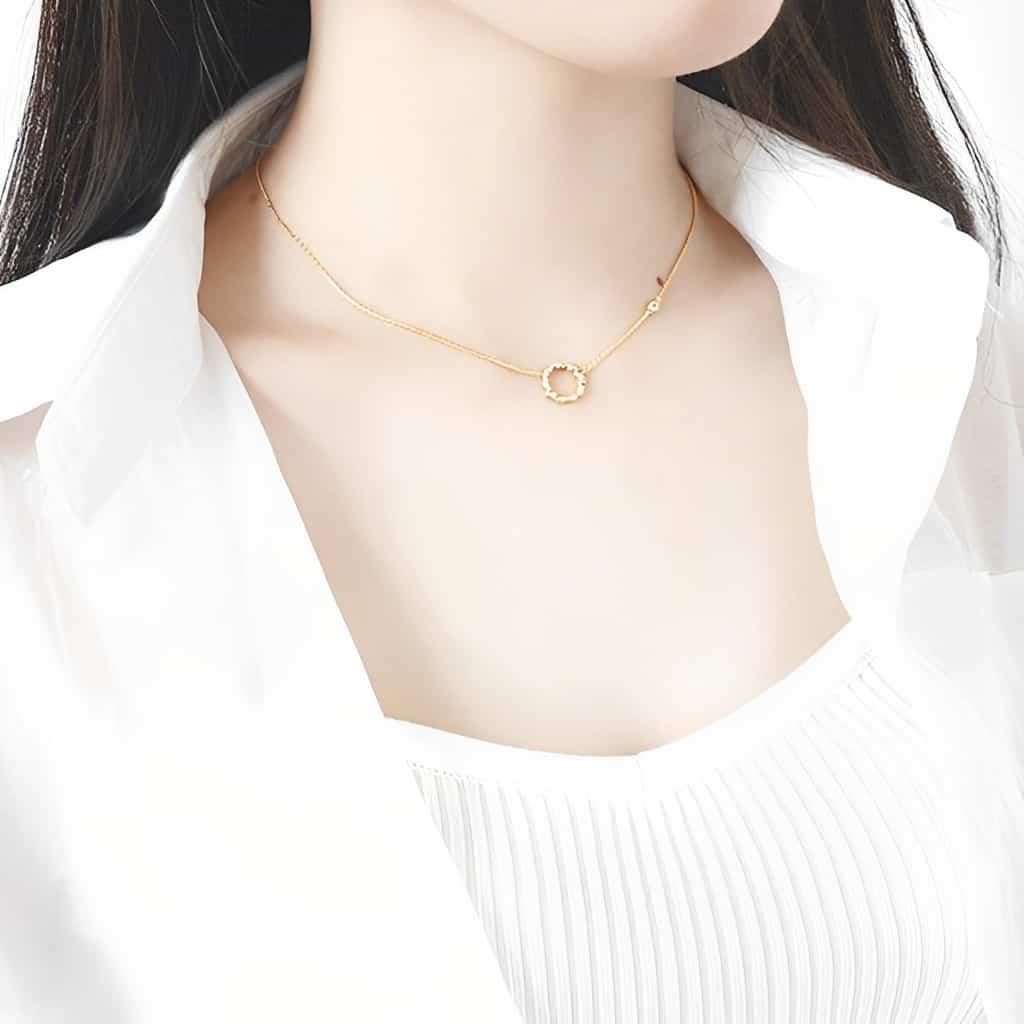 Gold Zirconia Circle Pendant - Cleocharia
