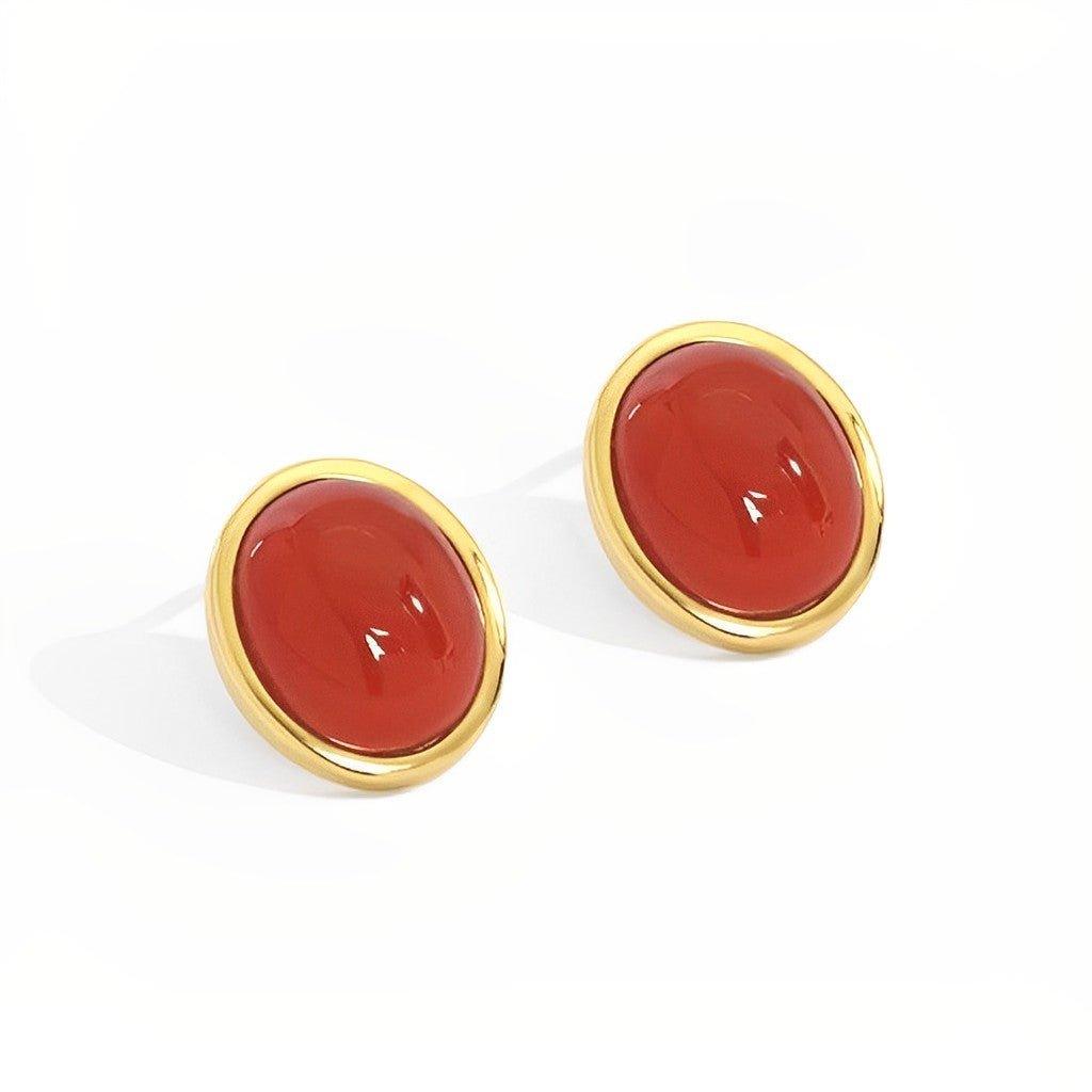 Red Agate Stud Earrings - Virginia
