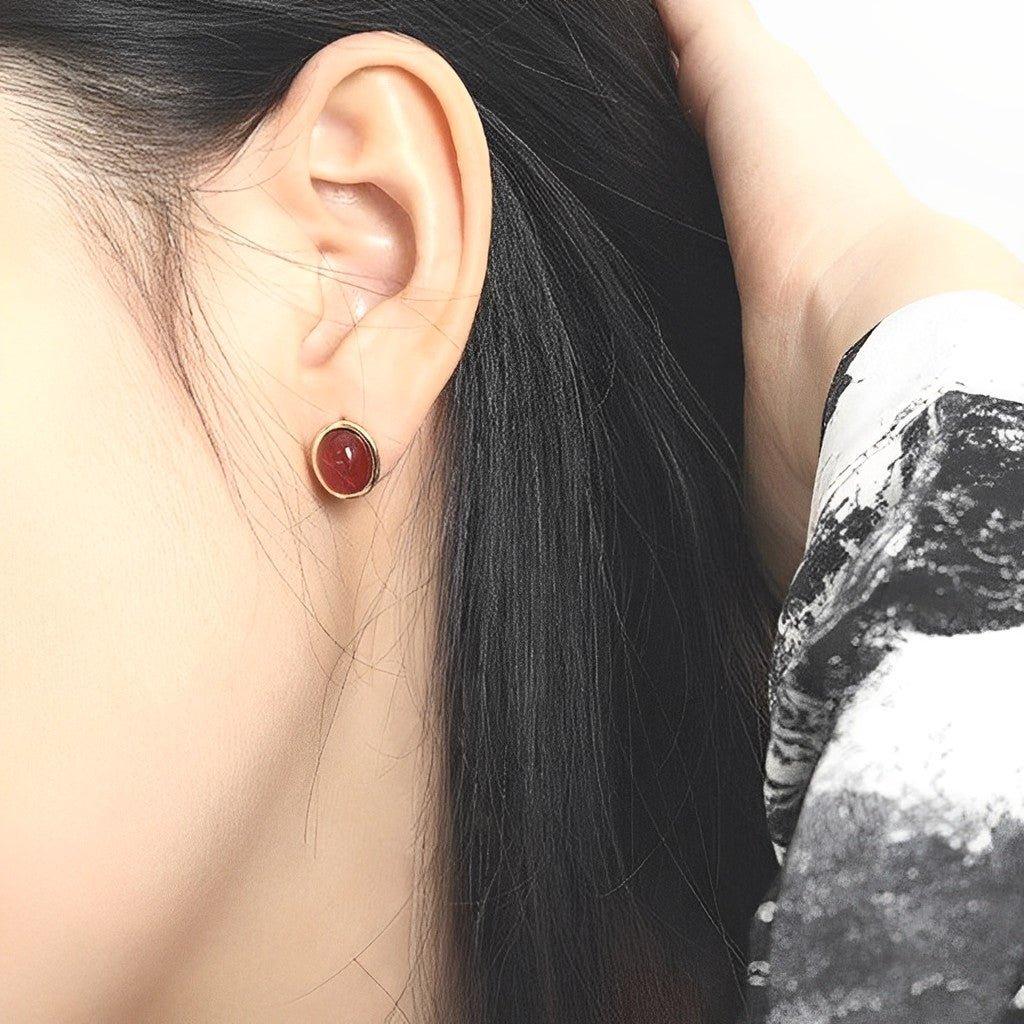 Red Agate Stud Earrings - Virginia