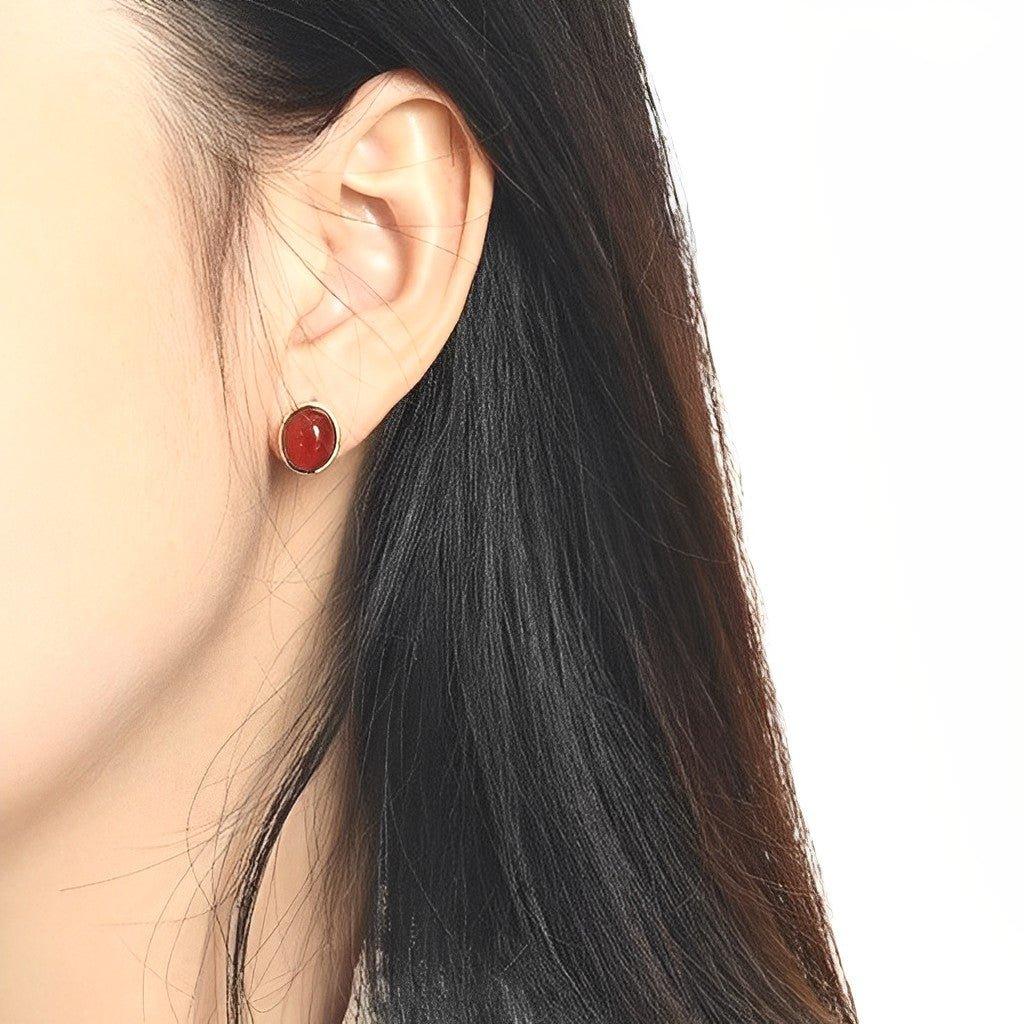 Red Agate Stud Earrings - Virginia